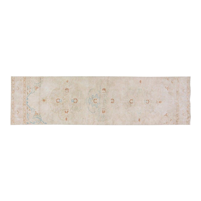 Vintage Turkish Oushak Hand Knotted Wool Rug, 3'1''x11'1'' For Sale