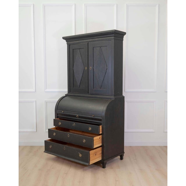Mid 20th Century Swedish Gustavian Style Roll Top Secretary Cabinet For Sale - Image 11 of 11