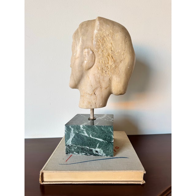 Vintage Carved Marble Woman Head Sculpture on Italian Marble Base/ Sold For Sale - Image 4 of 12