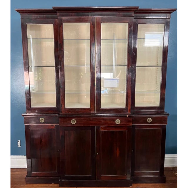 19th Century 19th Century English Rosewood Breakfront Bookcase With Hidden Drawers For Sale - Image 5 of 11