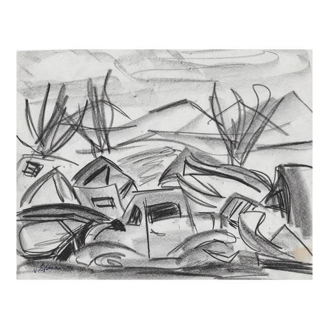 1950s Virginia Spencer Junkyard Modern Drawing For Sale