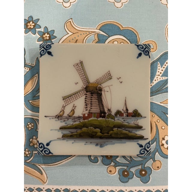 Ceramic Vintage Royal Tichelaar Makkum Hand Painted Dutch Windmill Tile For Sale - Image 7 of 8