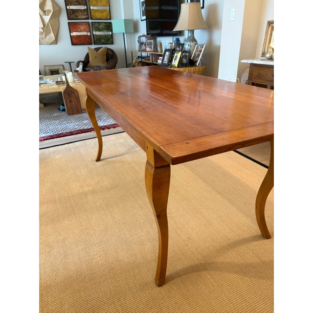 French French Vintage Reproduction Hand Finished Waxed Wood Dining Table With 4 Sheaf Back Rush-Seat Chairs For Sale - Image 3 of 12