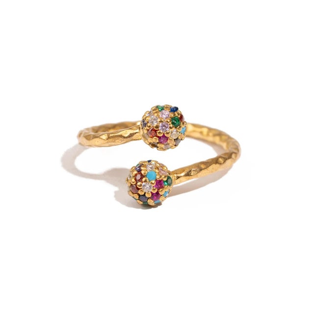 Metal Radiant Duo Multi Gemstone & Diamond Gold Adjustable Ring, Size 8 For Sale - Image 7 of 7