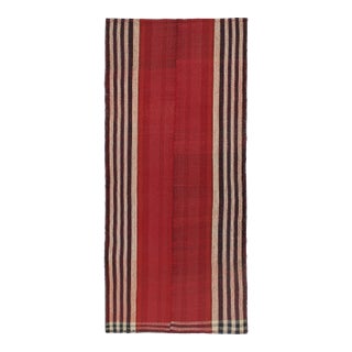 1950s Vintage Persian Kilim Runner in Red With Blue and White Stripes by Rug & Kilim For Sale