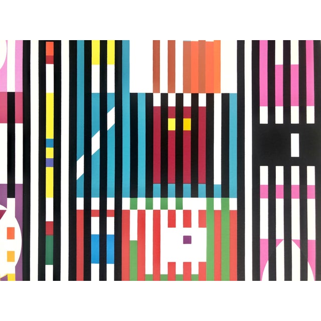 Late 20th Century Yaacov Agam, Yaacov Agam Large Silkscreen Colors on Gold Signed Israeli Kinetic Op Art Print, c.1980 For Sale - Image 5 of 8