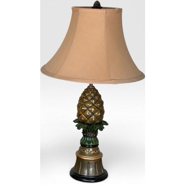 Vintage Hollywood Regency Painted Composition Pineapple Lamps - A Pair For Sale - Image 4 of 15