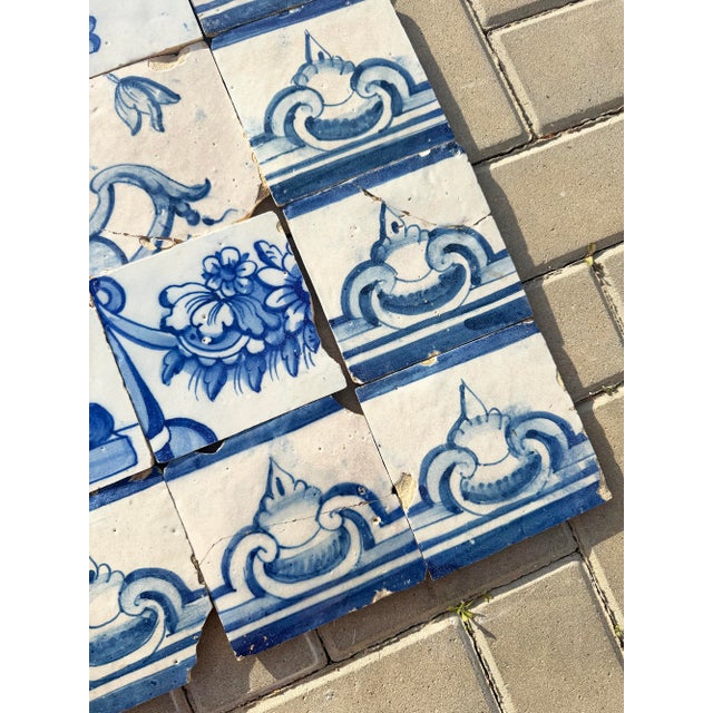 Antique 18th Century Portuguese Blue & White Flowerpiece on a Classical Stand Tile Mural For Sale - Image 6 of 16