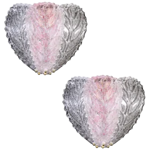 Modern Italian Pink and Clear Murano Glass Leaf Wall Light, 1970s