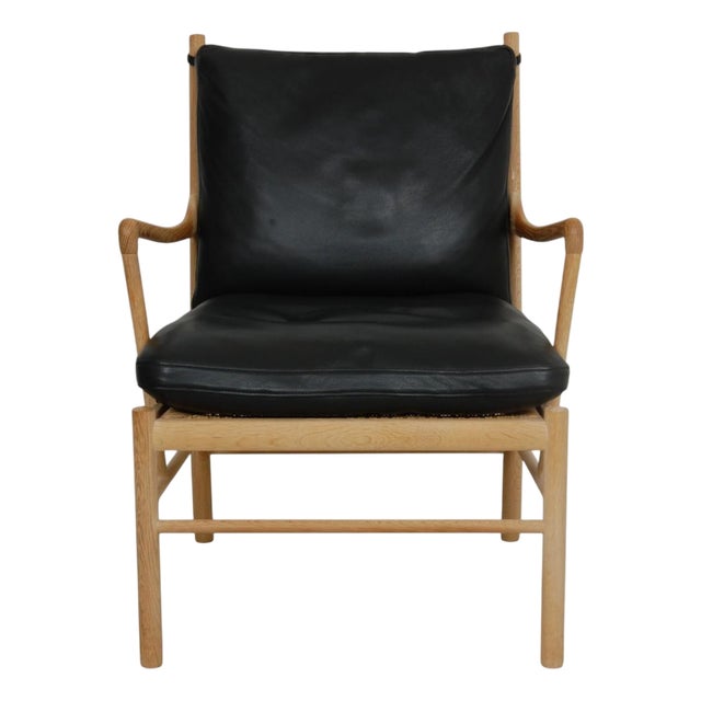 Colonial Chair in Oak and Black Leather by Ole Wanscher For Sale