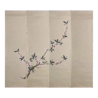 Flower Mural Hand Painted Wallpaper - Set for 4 Panels For Sale