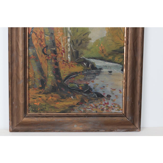 Cabin Mid-Century Autumn Landscape Original Oil Painting Signed Kenneth Askin For Sale - Image 3 of 16
