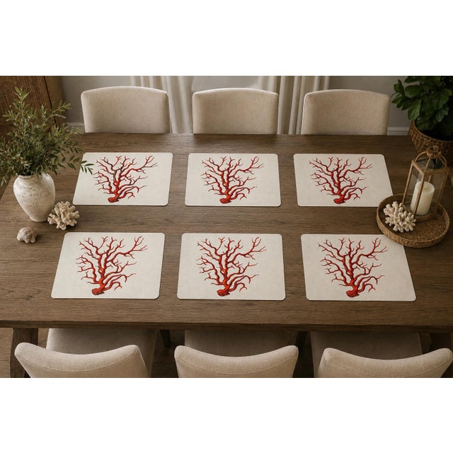 Vintage Italian Red Coral Cork-Backed Placemats - Set of 6 For Sale - Image 10 of 11