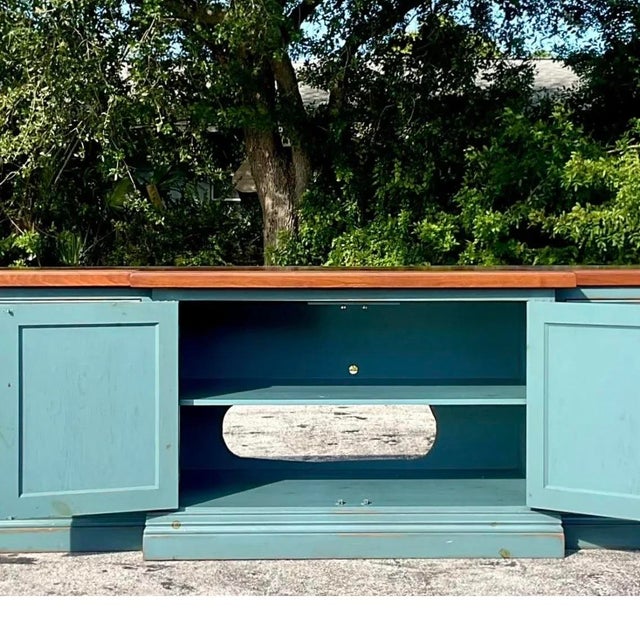 Late 20th Century Vintage Monumental Blue Wash Credenza For Sale - Image 14 of 16