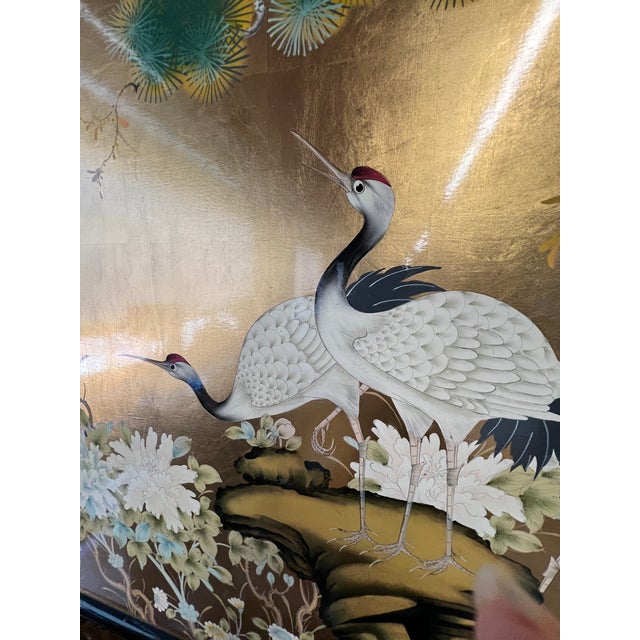 Two Spoleto Chairs and One Piece of Art (Painted Cranes With Gilding on a Wood Panel) For Sale In Chicago - Image 6 of 18