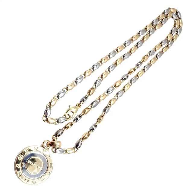 Silver 1970s Bulgari Zodiac Pendant Yellow Gold Steel Diamond Necklace For Sale - Image 8 of 12