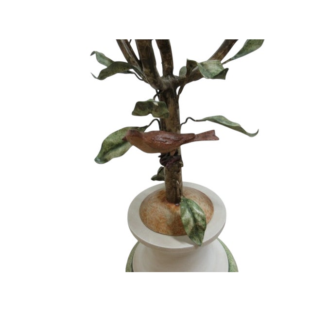 Antique White Vintage Metal Toleware Toll Tree Wild Birds Lamp End Table Pedestal Italian For Sale - Image 8 of 10