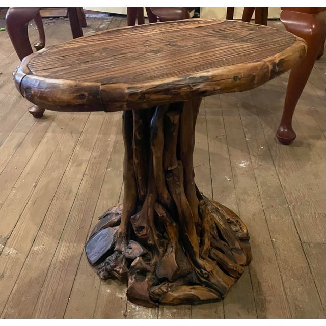 Late 20th Century Small Rustic Root Base Oval Side Table Cabin Cottage For Sale - Image 4 of 12