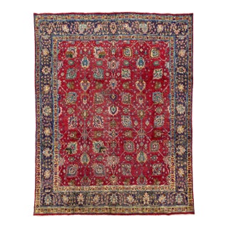 1960s Vintage Floral Tabriz Persian Wool Rug in Red For Sale