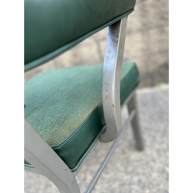 Vintage Industrial Metal Office Chair With Green Upholstery For Sale - Image 10 of 14