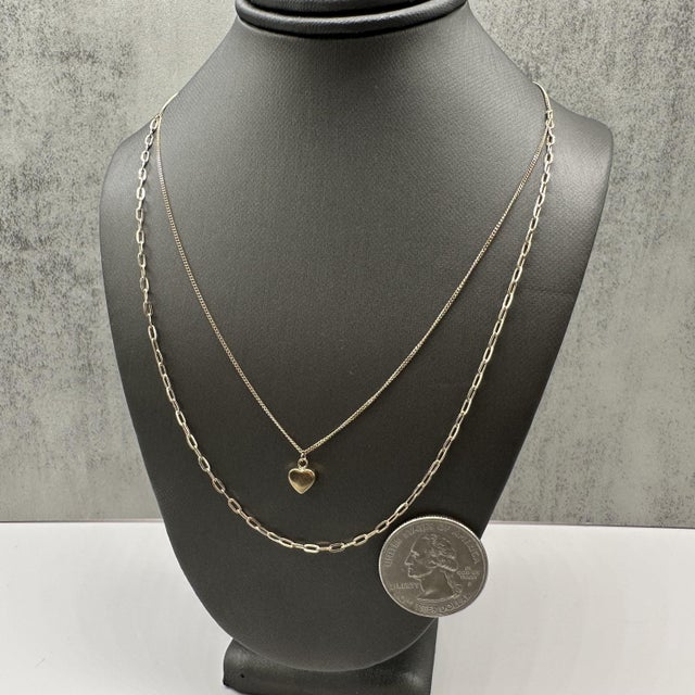 Early 21st Century Two Layer Heart Necklace 10kt Yellow Gold Paperclip Chain New For Sale - Image 5 of 6