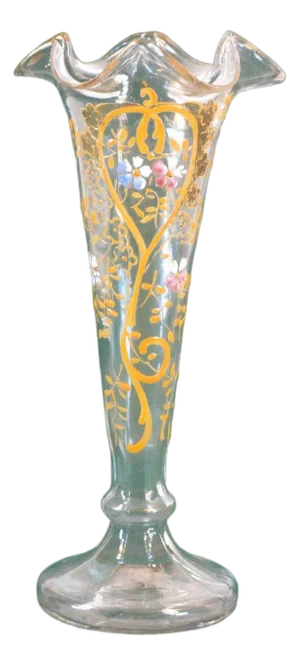 19th Century Vase Enameled Bohemian Glass Hand Painted & Worked Blown Glass Victorain