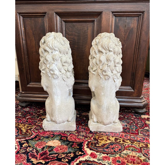 Pair of American Concrete Lion Garden Statues, Circa 1940s For Sale - Image 9 of 10