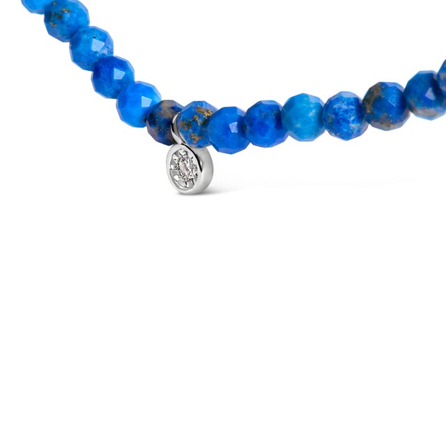 Haus of Brilliance Sterling Silver Diamond Accent Blue Lapis Bead Station Necklace For Sale - Image 4 of 5