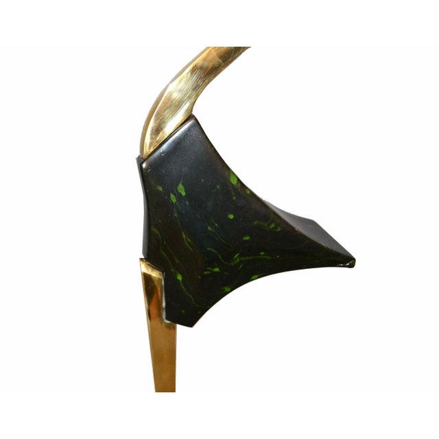 Gold Stylized Brass and Wood Crane Sculptures on Lucite Base - a Pair For Sale - Image 8 of 13