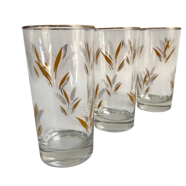 Libbey Glass Co. Vintage Libbey Gold Gilt Wheat Highball Tumblers - Set of 4 For Sale - Image 4 of 8