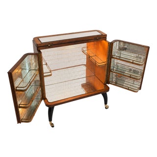 Italian Bar Cabinet in Briar Root and Mosaic Mirror, 1950s For Sale