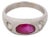 Platinum Ruby and Diamond Gypsy Set 3-Stone Ring For Sale