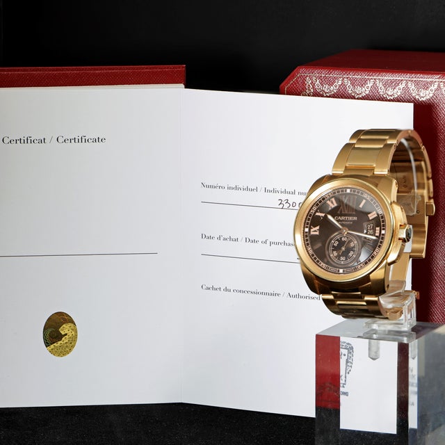 Cartier Calibre De Cartier W7100040 Chocolate Dial 18k Rose Gold Watch Full Set For Sale - Image 17 of 18