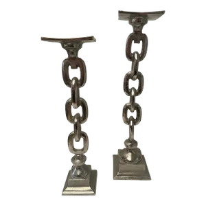 1980s XL Chain-Link Pillar Candle Holders - Set of 2