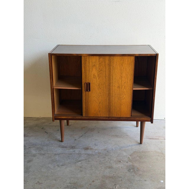 Wood Vintage Danish Rosewood Cabinet - Mid Century Modern Sliding Door Credenza 1960s For Sale - Image 7 of 10