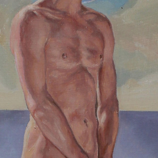 Figurative Thru an Open Window... I Saw You by John Tarantola | Oil Painting of two male figures in a surreal setting For Sale - Image 3 of 5