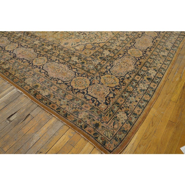 1920s Beige Medallion Traditional Antique Persian Kirman Rug 15'6" X 22'2" Handknotted Wool Carpet For Sale In New York - Image 6 of 6