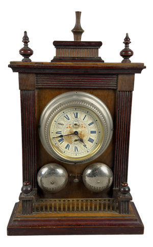 Antique Empire Wooden Hand-Wound Mechanical Clock with Bell, 1890s