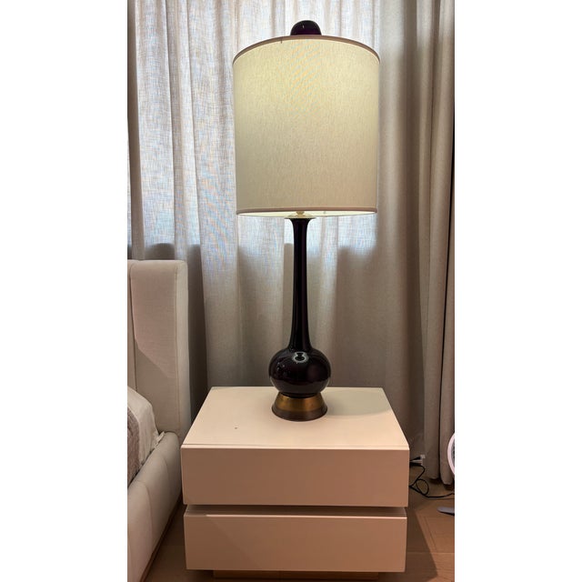 Mid-Century Modern Rare Pair - Vintage Marbro Amethyst Art Glass Table Lamps, McM, C. 1960s, Brass Base, 58.5" Tall For Sale - Image 3 of 12