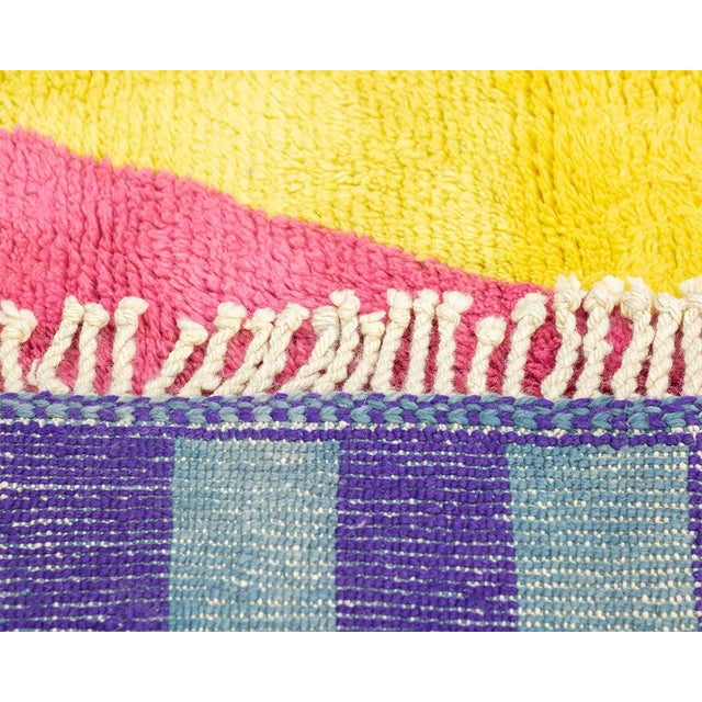 Canary Yellow Vibrant Geometric Symmetry Hand-Knotted Wool Rug | 8'8" X 6'8" | One of a Kind For Sale - Image 8 of 8
