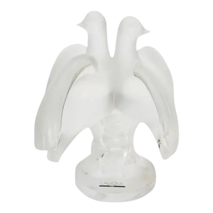 1980s Art Nouveau Lalique Crystal “Ariane” Doves Figurine