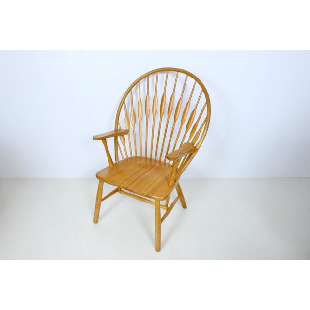 Mustard 1970s Vintage Hans Wegner Style Ash Peacock Arm Chair For Sale - Image 8 of 13