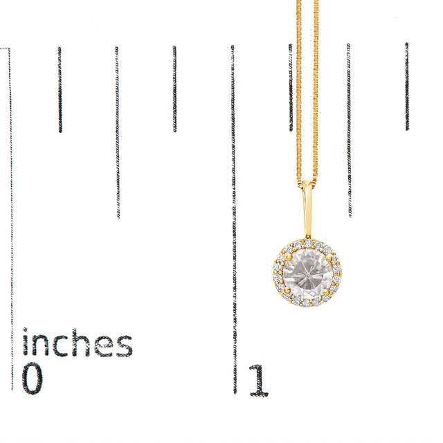Early 21st Century 10K Yellow Gold White Topaz and 1/10 Cttw Diamond Accent Halo Pendant Necklace For Sale - Image 5 of 5