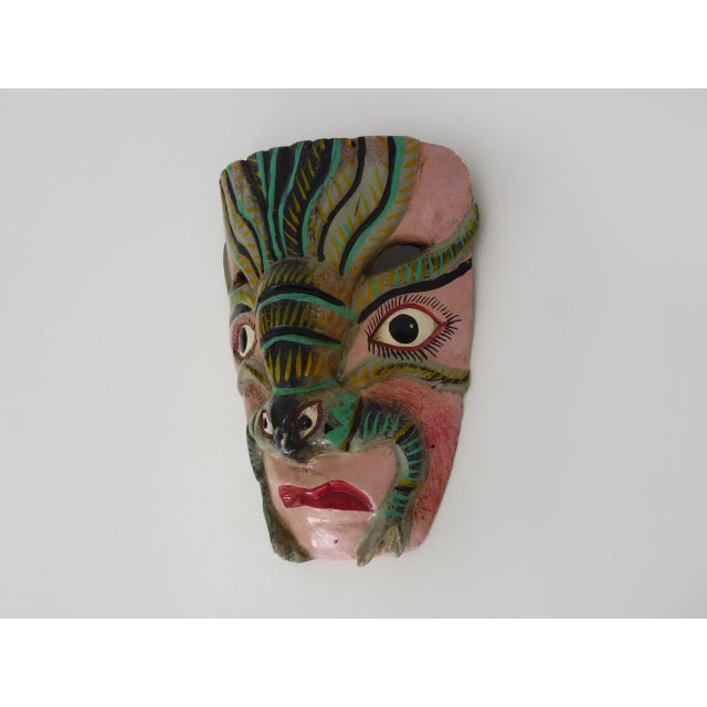 Mexican Folk Art Mask in Polychrome Carved Wood, 1970s For Sale - Image 3 of 9