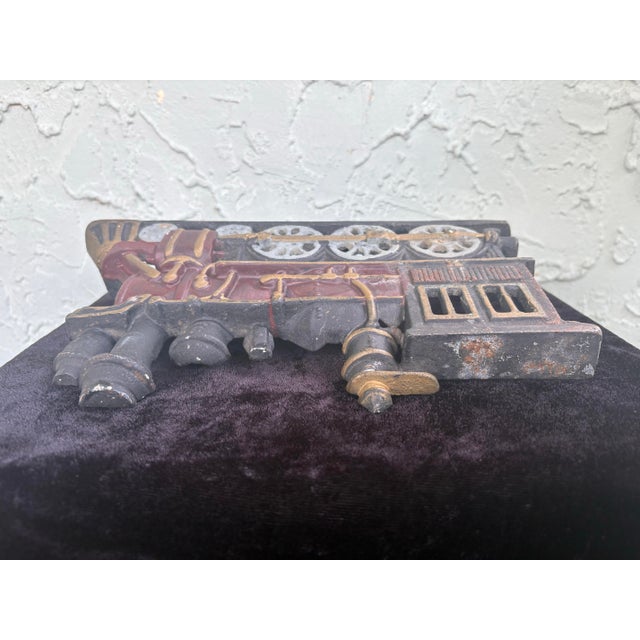 Vintage Cast Iron Steam Locomotive Doorstop With Original Polychrome Paint For Sale - Image 9 of 10