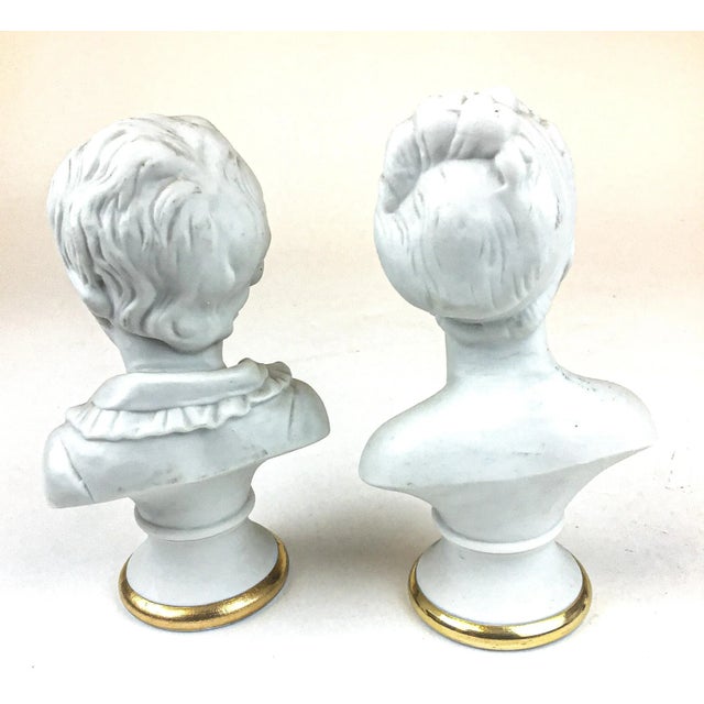 Vintage Mid-Century Modern Lefton Bisque Porcelain Victorian Boy & Girl Pair Bust Statue For Sale In Portland, ME - Image 6 of 11