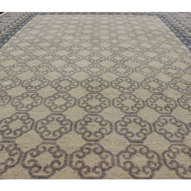 Early 21st Century Contemporary Khotan With Geometric Design in Blue, Brown & Cream Colors 9'8 X 12'11 For Sale - Image 5 of 13