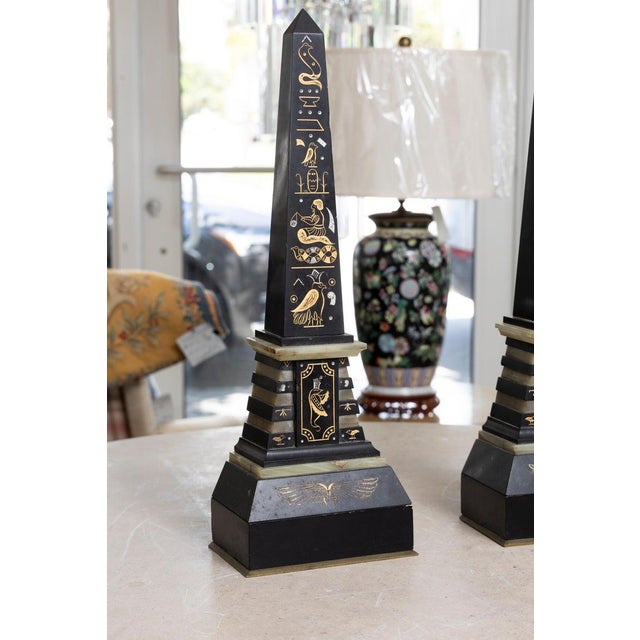 Traditional Late 19th Century Pair of Egyptian Revival Inlaid Obelisks For Sale - Image 3 of 8