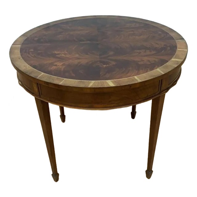 Vintage Inlay Flame Mahogany Table With Folding Demi Lune Console For Sale