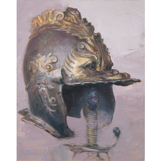 Looking Forward to the Battle by Elena Burykina | Oil on panel Helmet with ornate design For Sale
